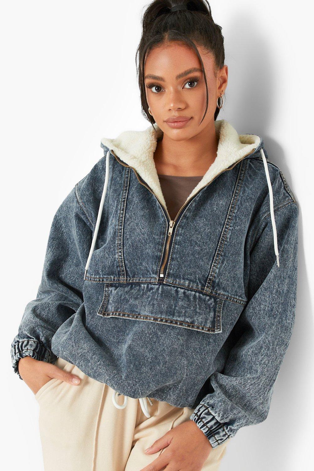 Petite Borg Lined Denim Hoodie